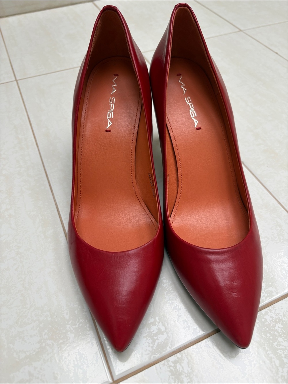 Via Spiga Burgundy Leather Pointed-Toe Pumps